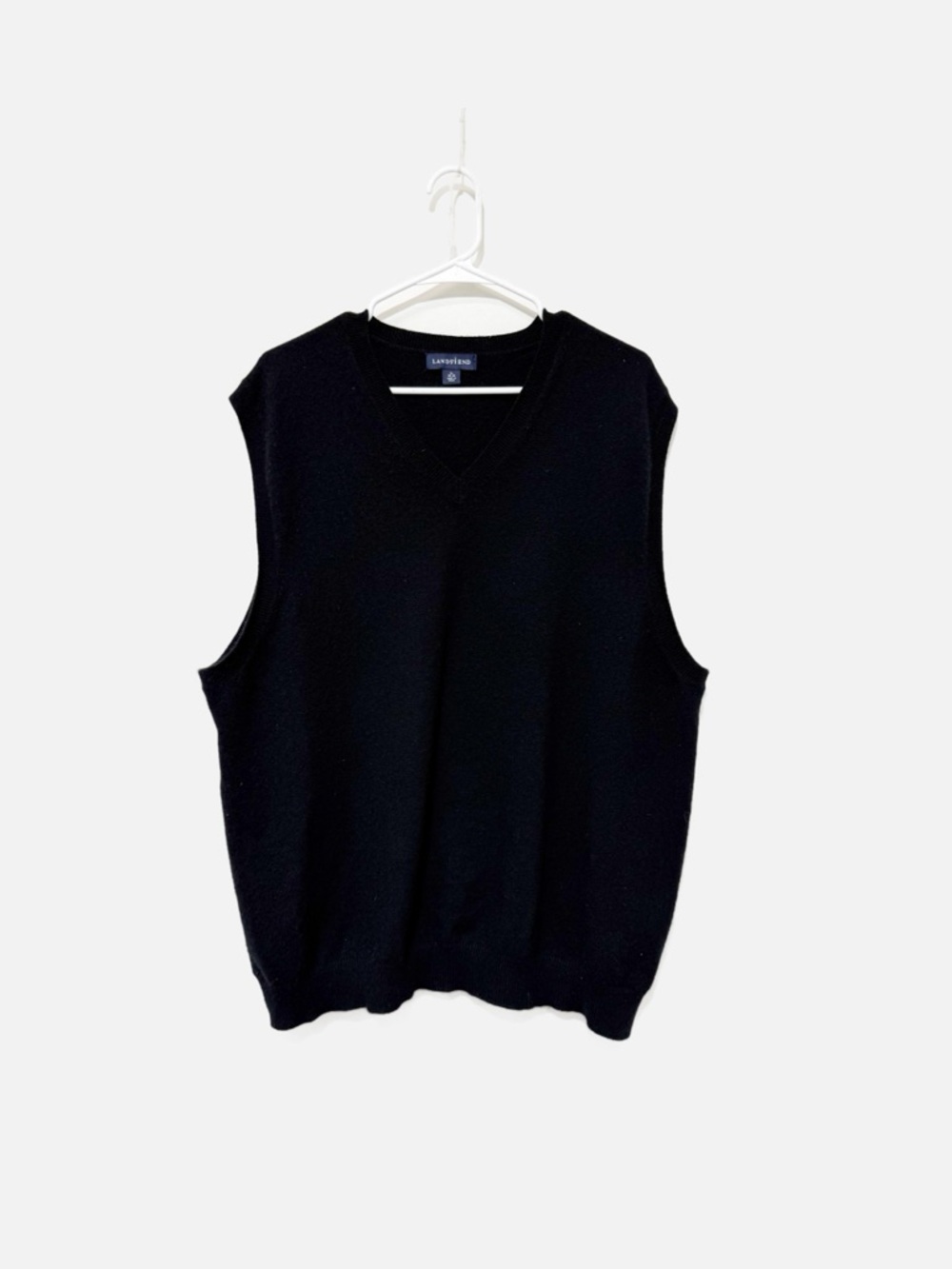 Lands' End Men’s Black V-Neck Sweater Vest 100% Cashmere Kaschmir Size XL 46-48